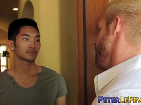 Young Asian guy takes a hard pounding from a well-endowed stud in raw gay action
