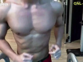 Asian muscle hunk exercises his chest for nipple stimulation